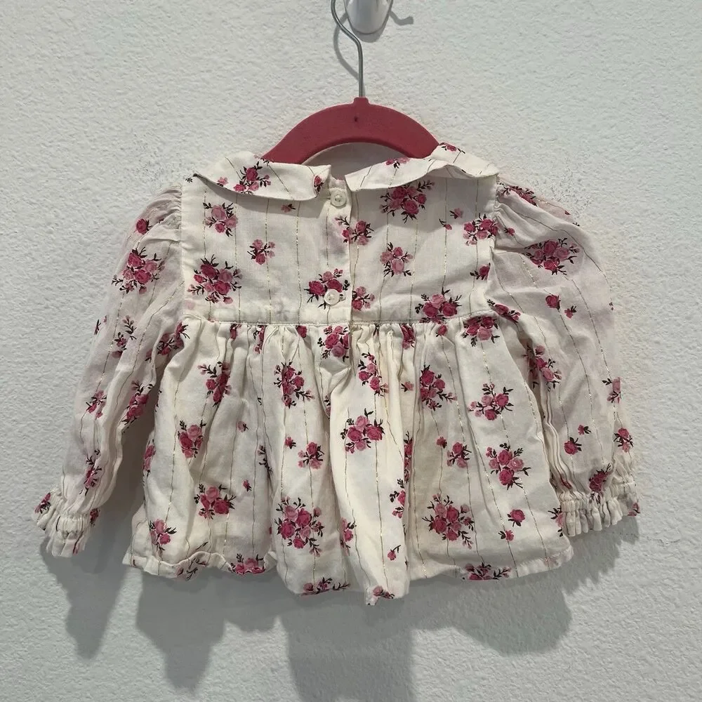 Gap Baby & Toddler Puff-Sleeve Floral Top 6-12 Months Metallic Detail Cute Pics